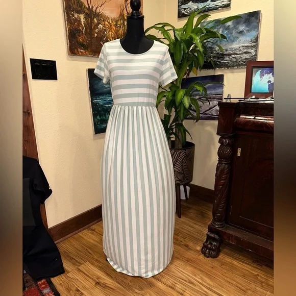 Jodifl Super Long Maxi Dress Stripes White Green Size M - Picture 9 of 10